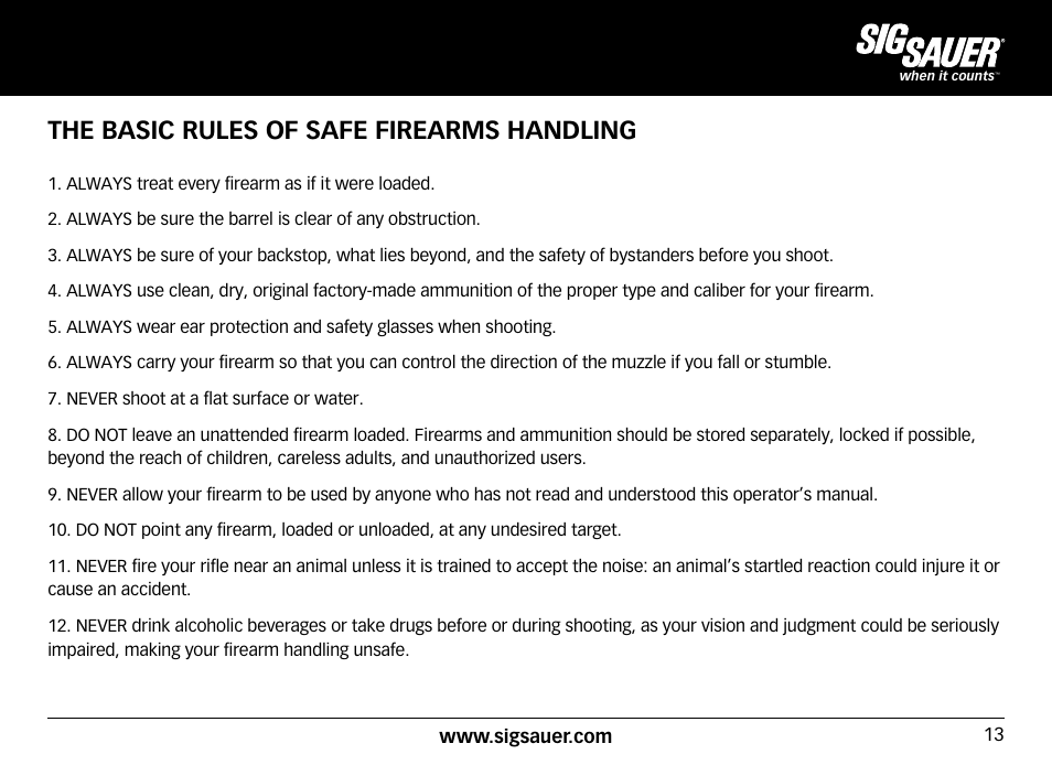 The basic rules of safe firearms handling | SIG SAUER SIG50 User Manual | Page 13 / 60