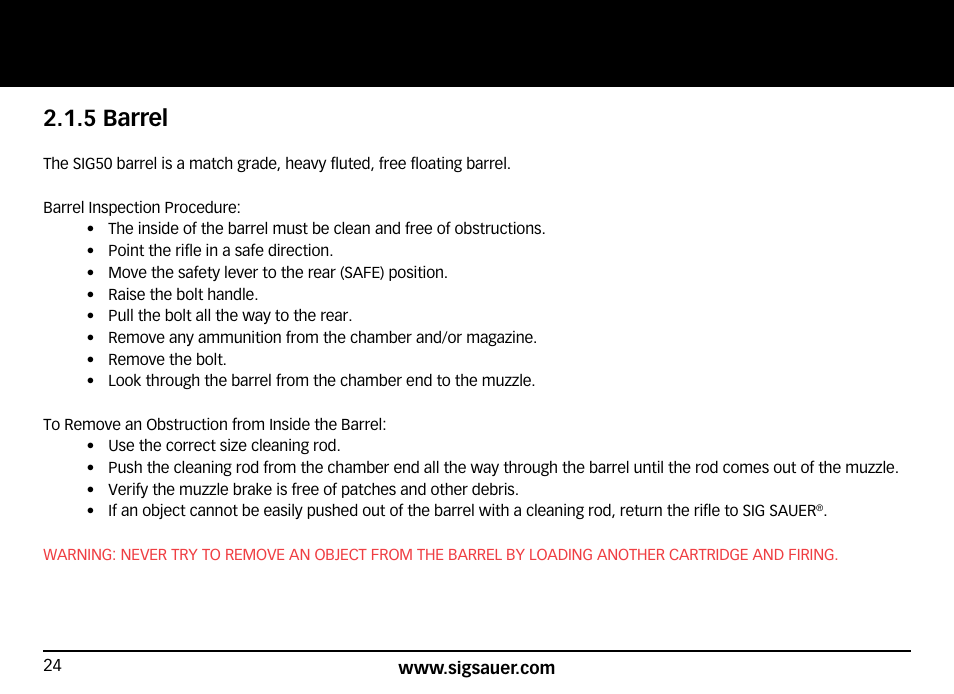 5 barrel | SIG SAUER SIG50 User Manual | Page 24 / 60
