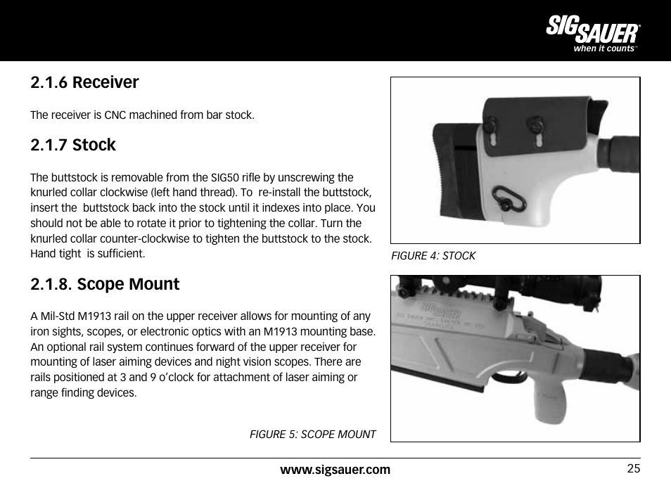 6 receiver, 7 stock, Scope mount | SIG SAUER SIG50 User Manual | Page 25 / 60