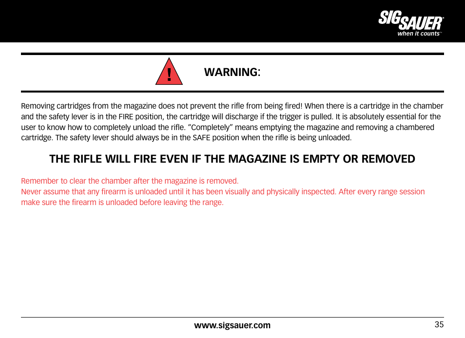 Warning | SIG SAUER SIG50 User Manual | Page 35 / 60