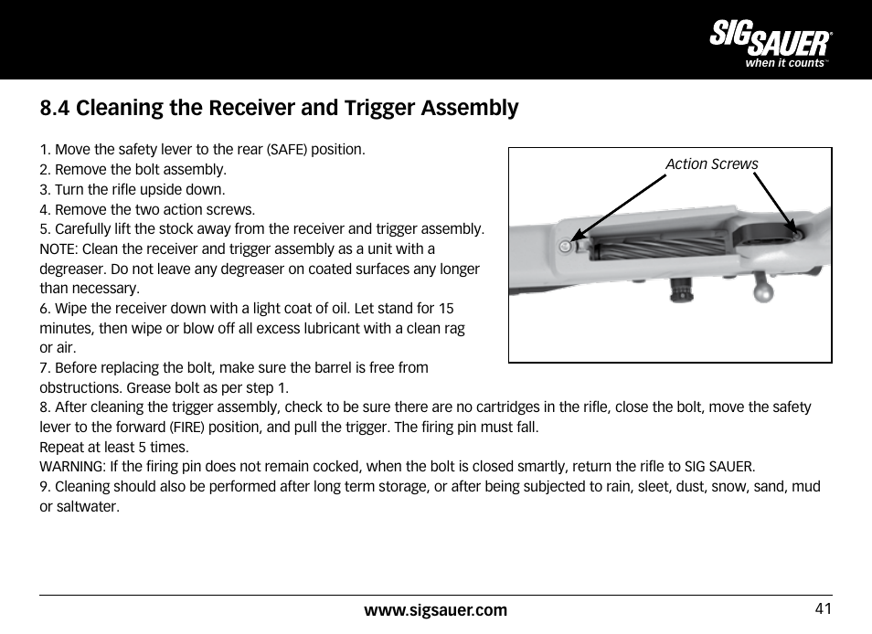 4 cleaning the receiver and trigger assembly | SIG SAUER SIG50 User Manual | Page 41 / 60