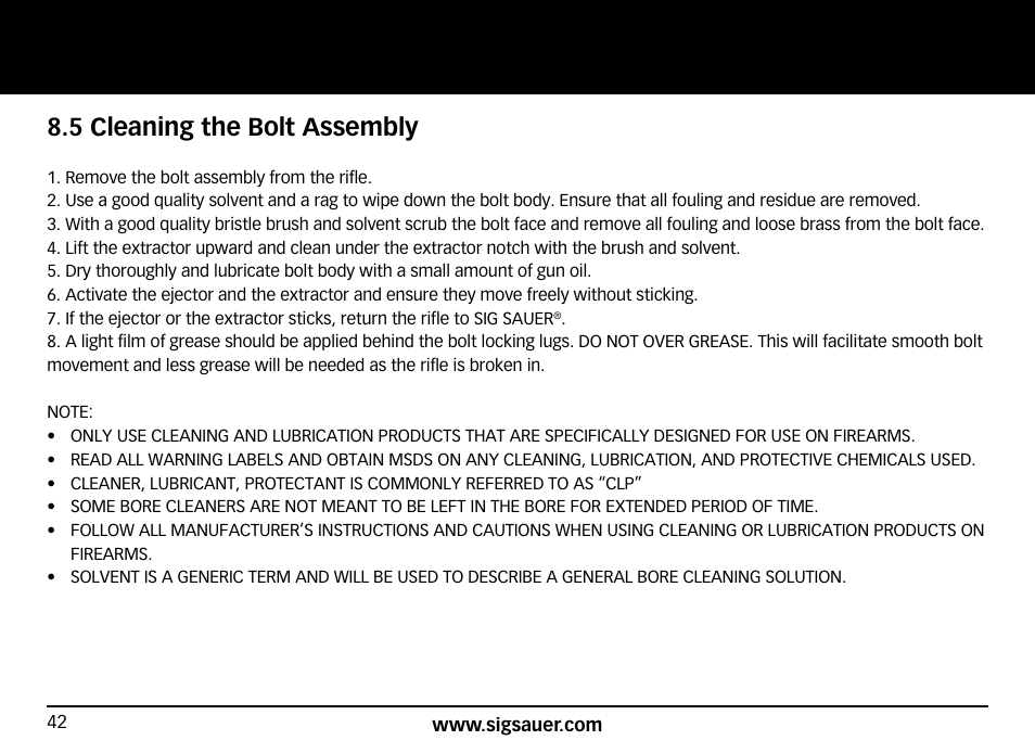 5 cleaning the bolt assembly | SIG SAUER SIG50 User Manual | Page 42 / 60