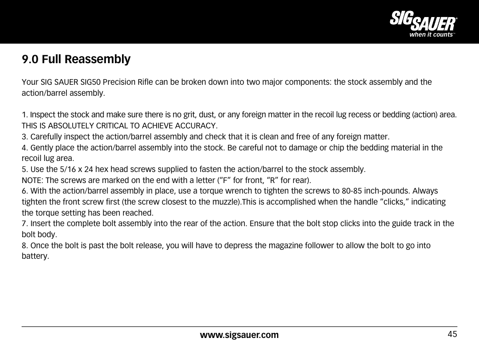 0 full reassembly | SIG SAUER SIG50 User Manual | Page 45 / 60