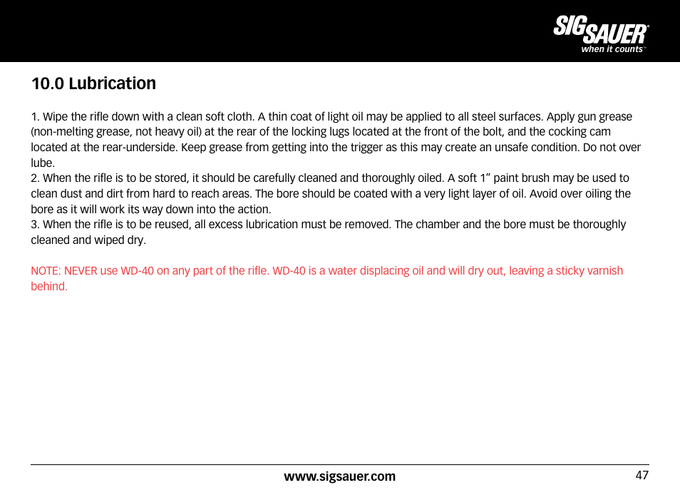0 lubrication | SIG SAUER SIG50 User Manual | Page 47 / 60
