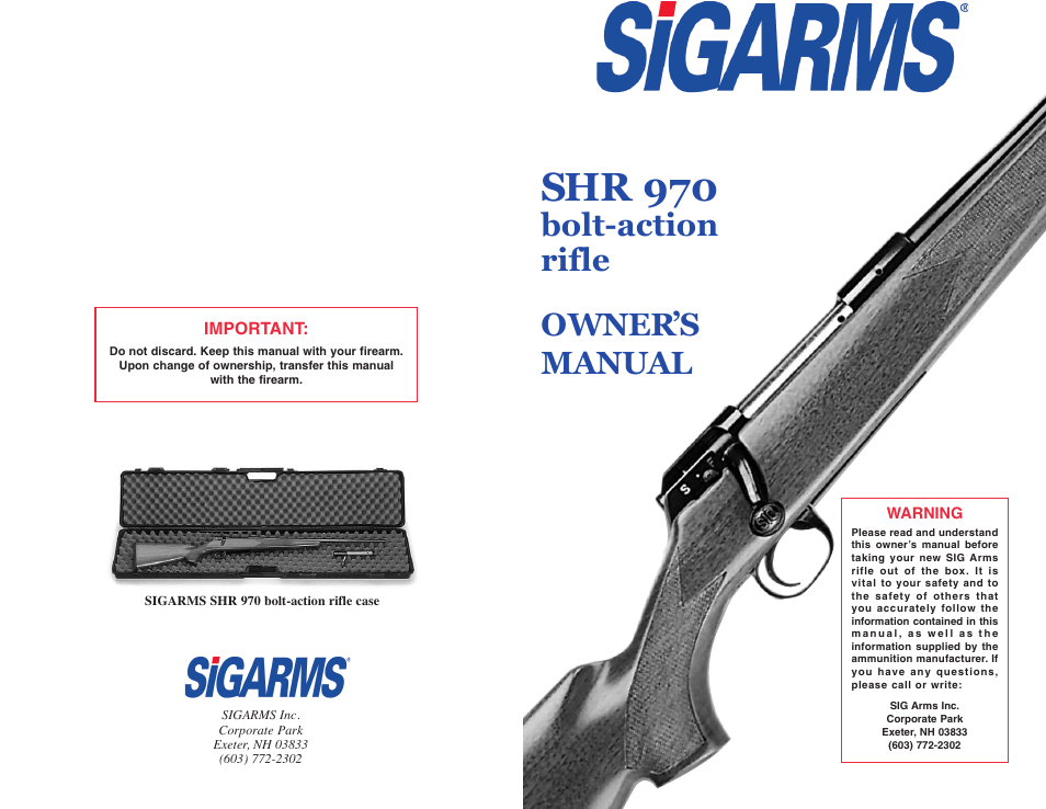 Shr 970, Bolt-action rifle owner’s manual | SIG SAUER SHR 970 User Manual | Page 20 / 20