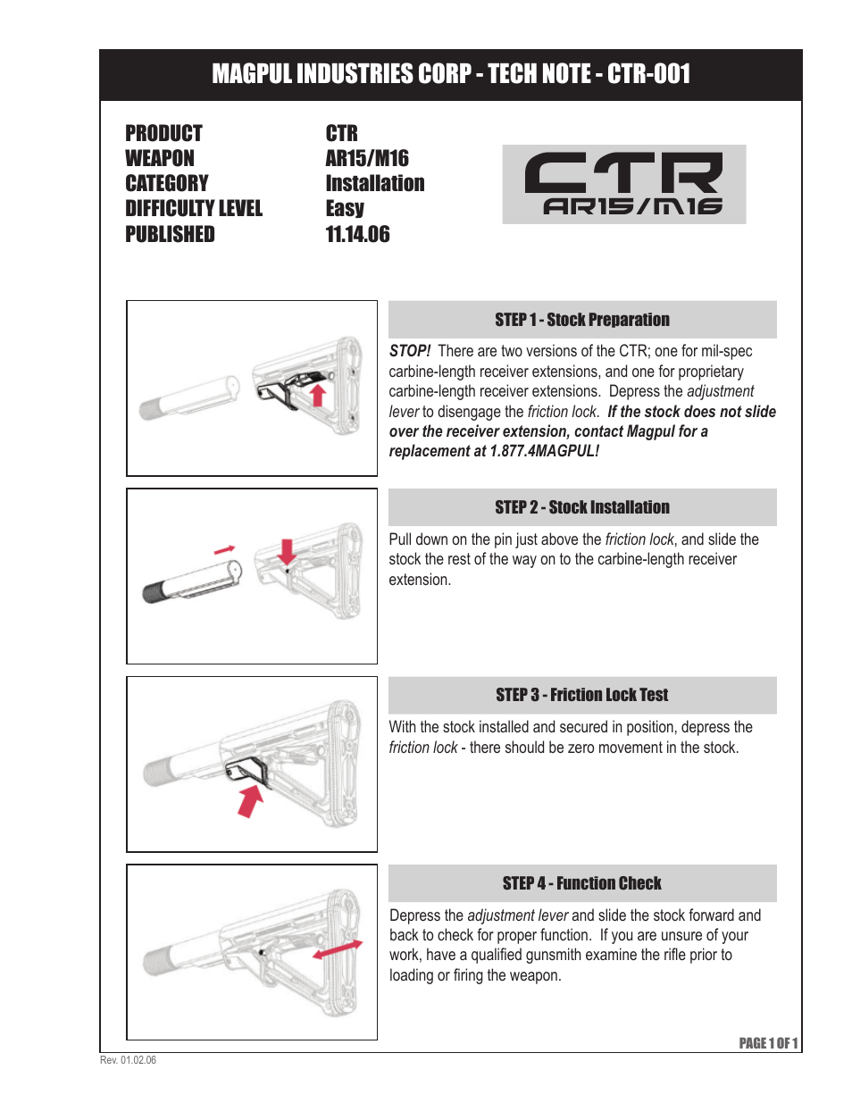 SIG SAUER MAGPUL CTR Stock User Manual | 1 page