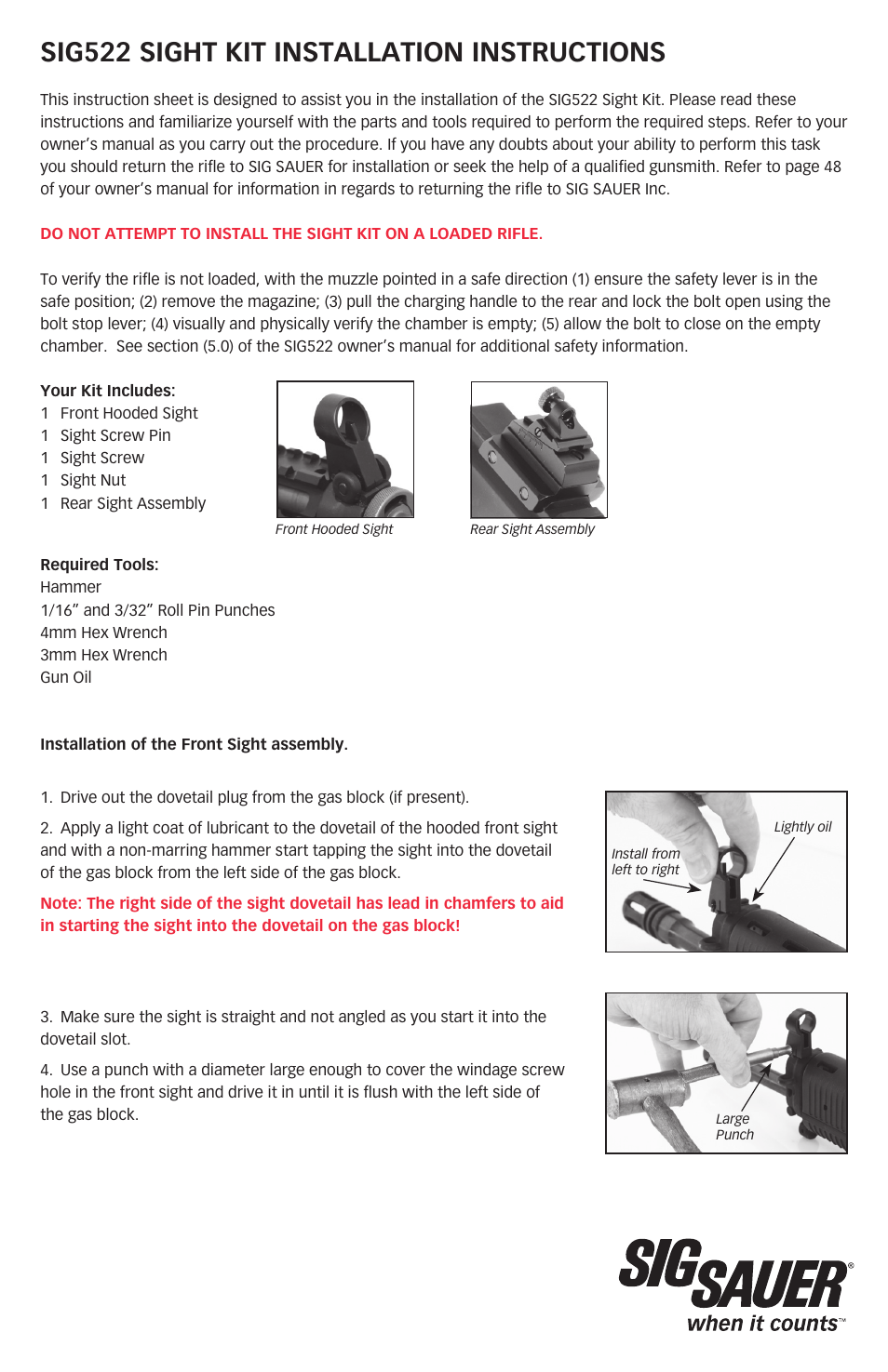 SIG SAUER SIG522 Sight Kit Installation User Manual | 2 pages