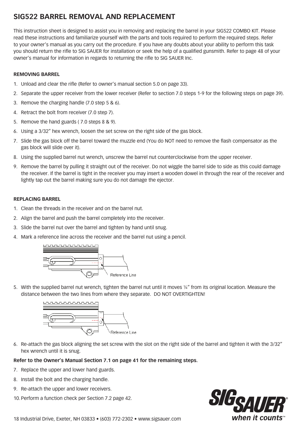 SIG SAUER SIG522 Barrel Removal and Replacement User Manual | 1 page