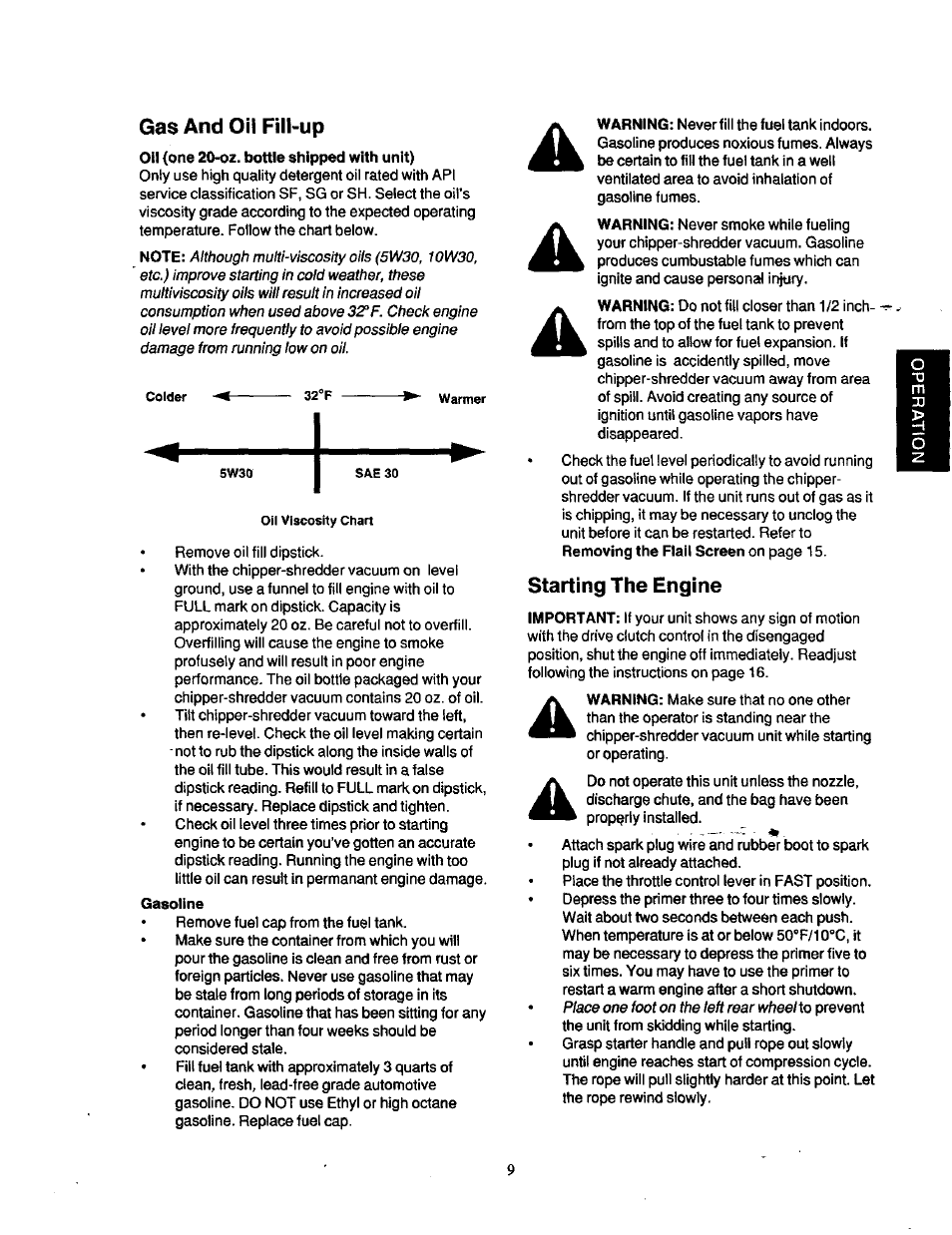 Gas and oil fill-up, Starting the engine | Craftsman 247.77763 User Manual | Page 9 / 10