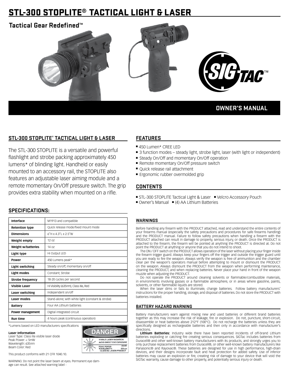 SIG SAUER STL-300J Stoplite User Manual | 2 pages