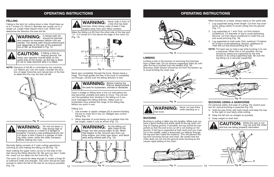 Warning, Caution, Operating instructions | Craftsman 316.350850 User Manual | Page 13 / 54