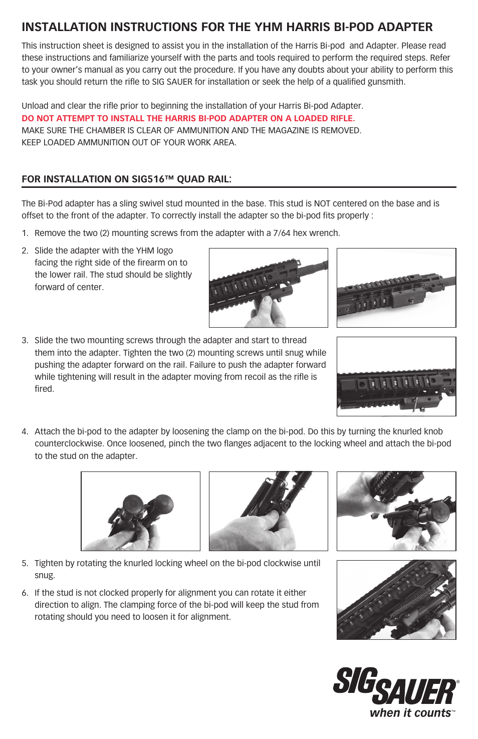 SIG SAUER Harris Bi-Pod Adapter User Manual | 2 pages