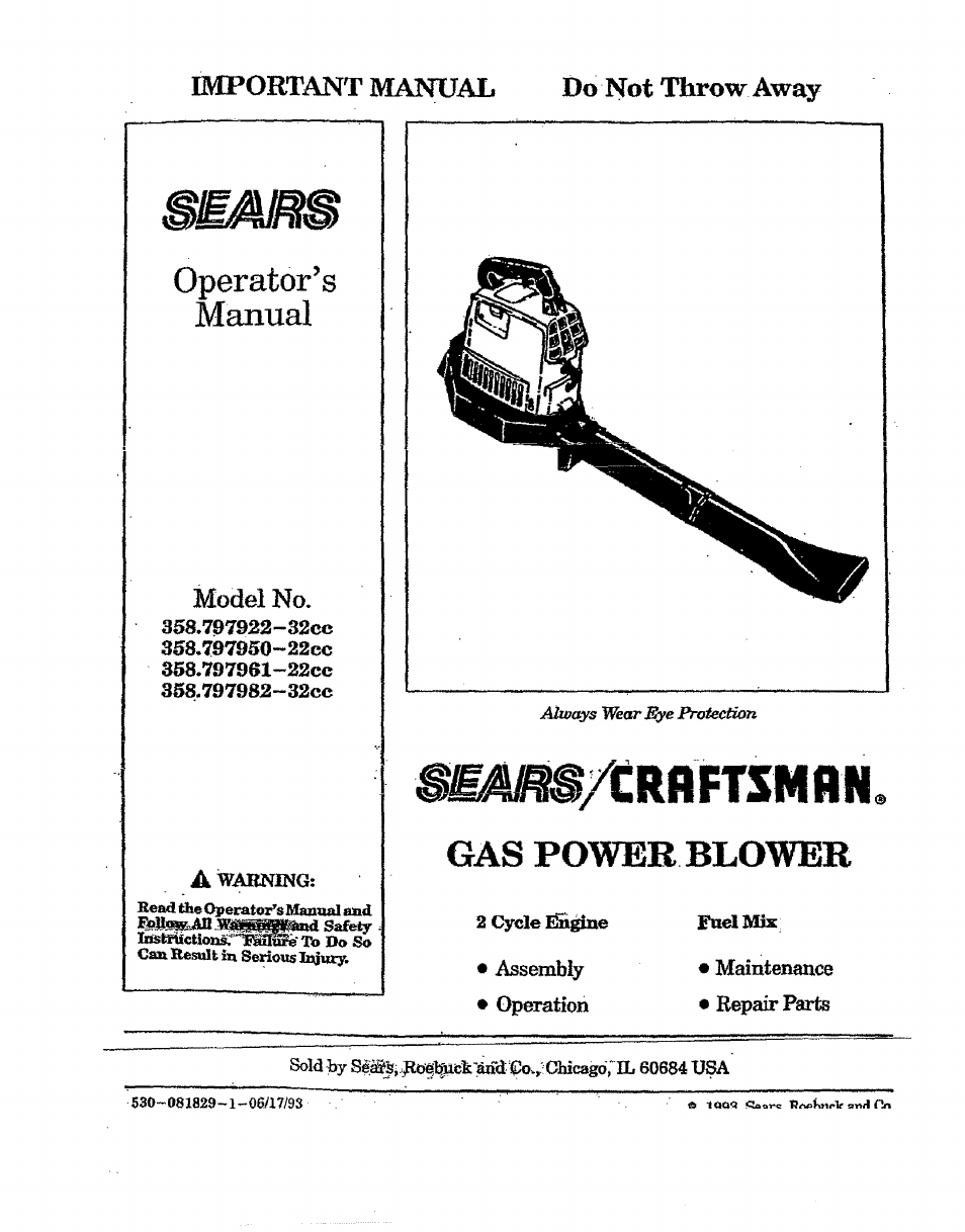 Craftsman 358.797922 User Manual | 17 pages