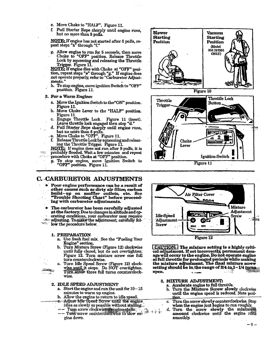 C. cabbubetob adjustments | Craftsman 358.797922 User Manual | Page 9 / 17