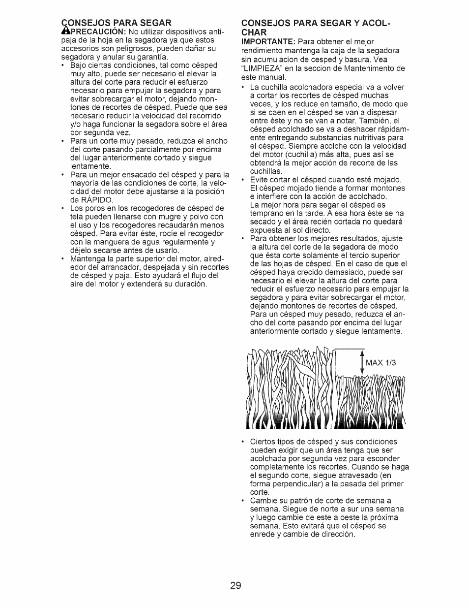 Consejos para segar y acolchar | Craftsman 917.370610 User Manual | Page 29 / 48