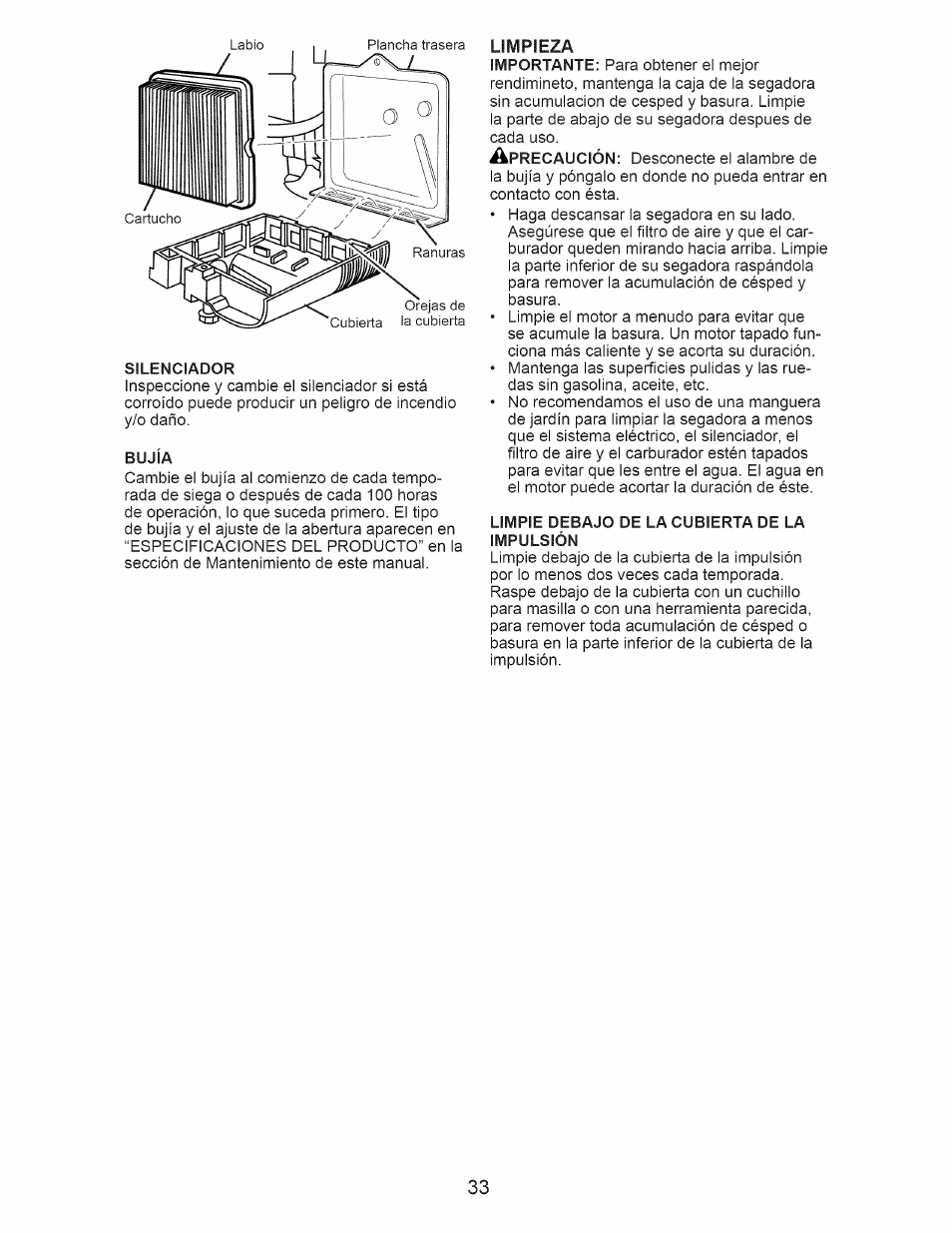 Limpieza | Craftsman 917.370610 User Manual | Page 33 / 48