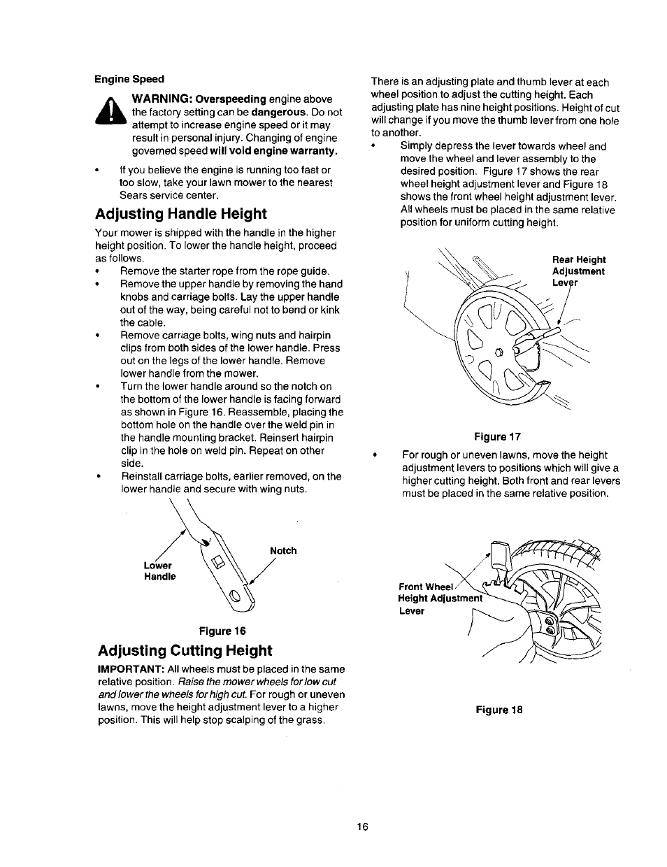 Adjusting handle height, Adjusting cutting height | Craftsman 247.388250 User Manual | Page 16 / 26
