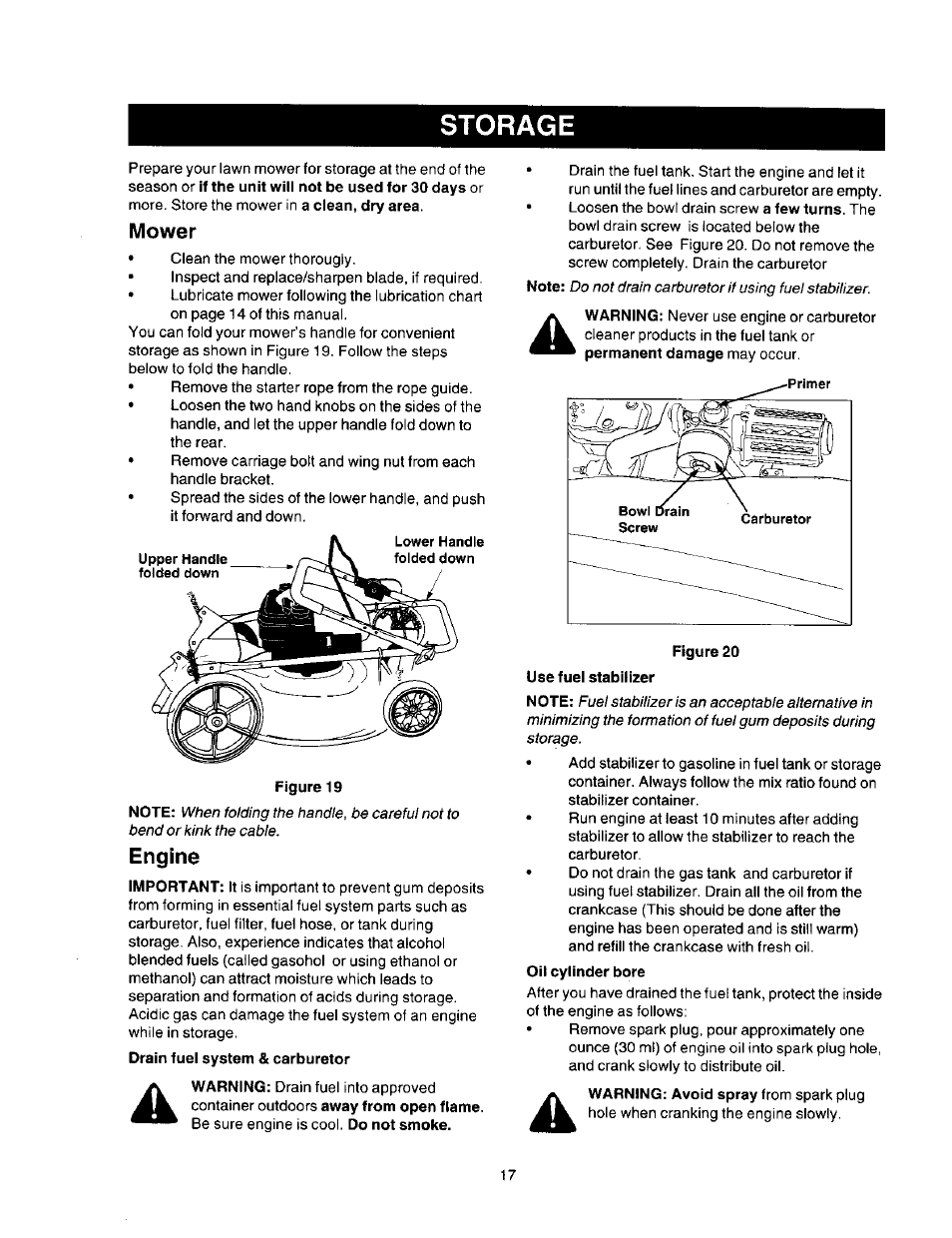 Storage, Mower, Engine | Craftsman 247.388250 User Manual | Page 17 / 26