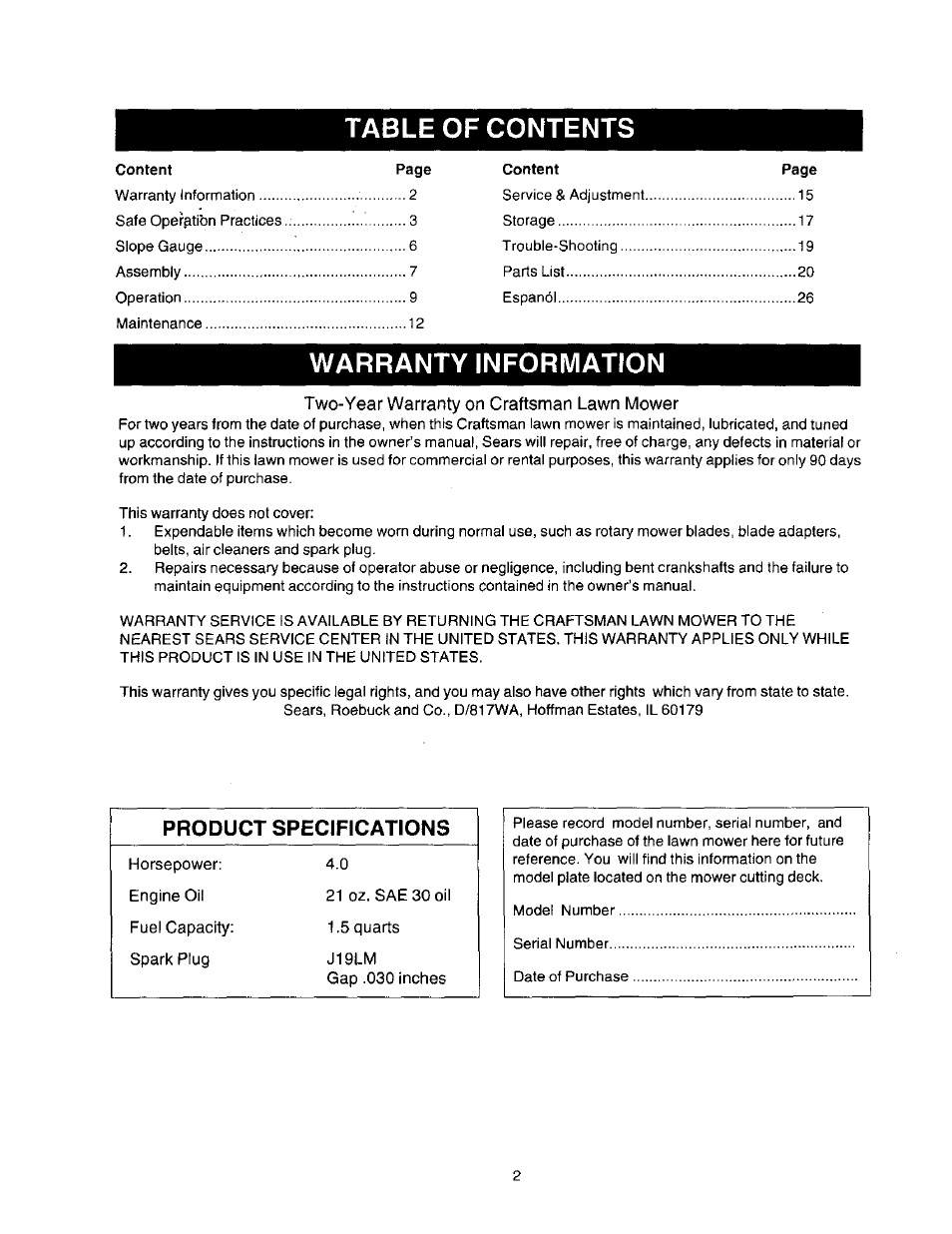 Craftsman 247.388250 User Manual | Page 2 / 26