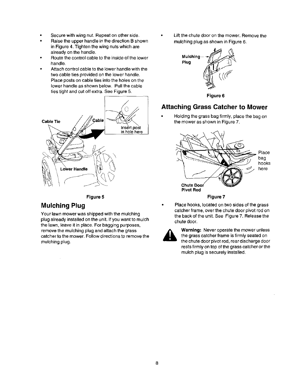 Mulching plug, Attaching grass catcher to mower | Craftsman 247.388250 User Manual | Page 8 / 26