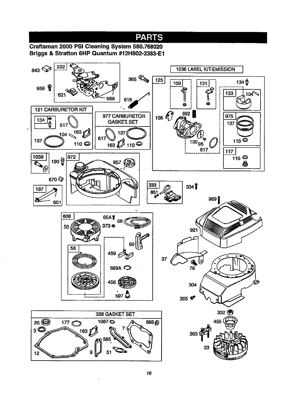 Parts | Craftsman 580.768020 User Manual | Page 16 / 26