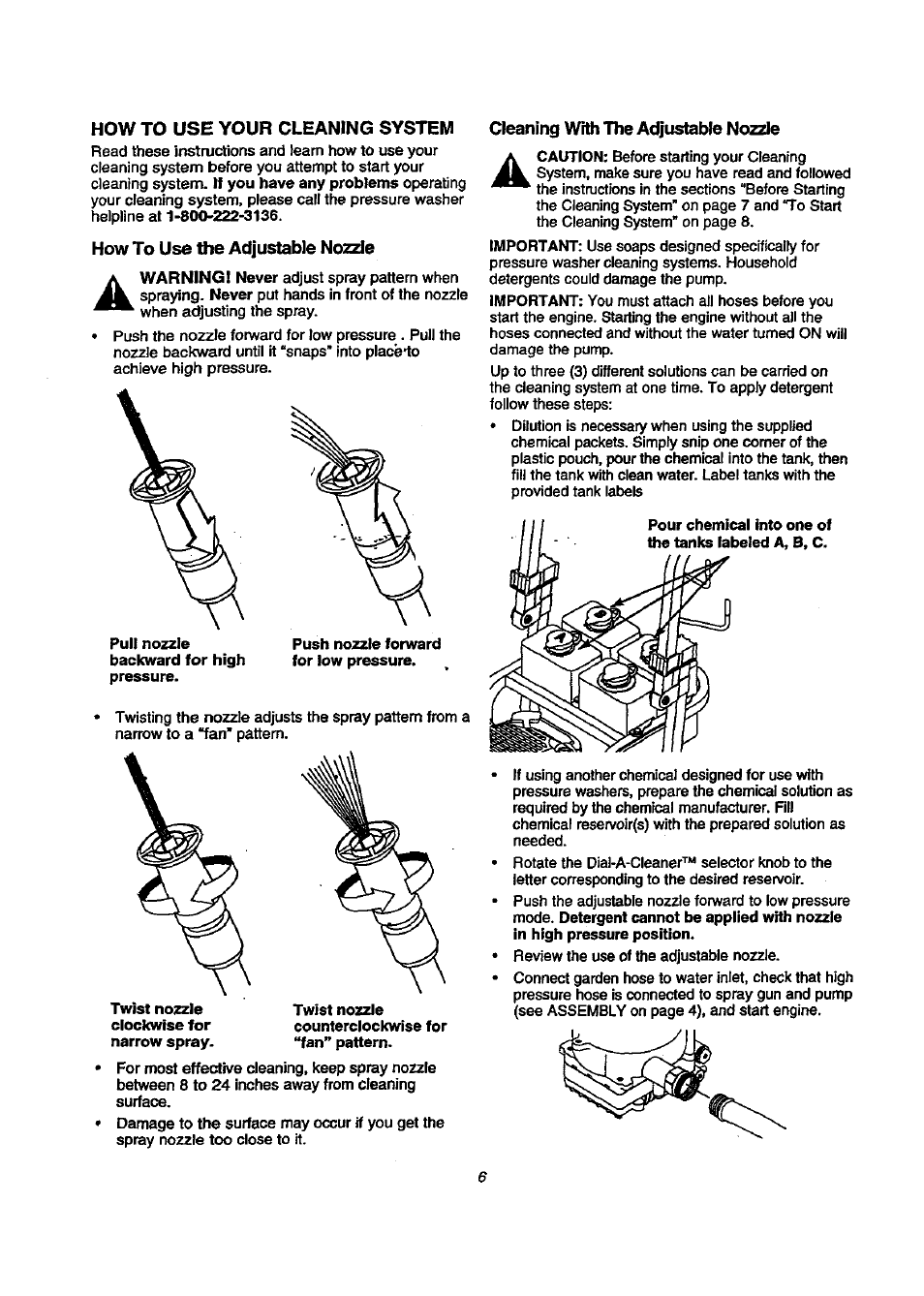 How to use your cleaning system, How to use the adjustable nozde, Cleaning with the adjustable nozzle | Craftsman 580.768020 User Manual | Page 6 / 26