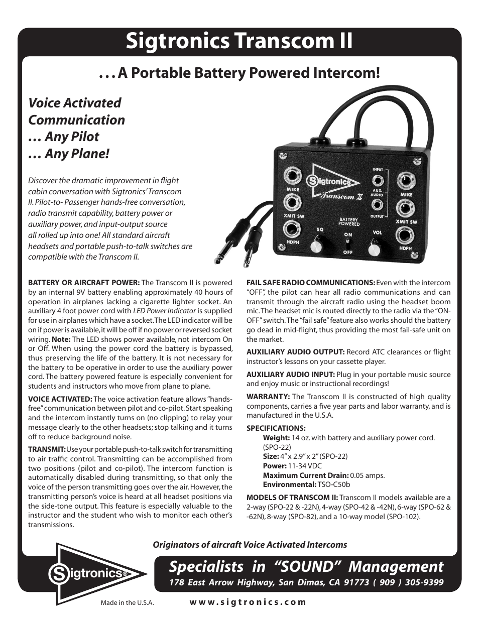 Sigtronics SPO User Manual | 2 pages