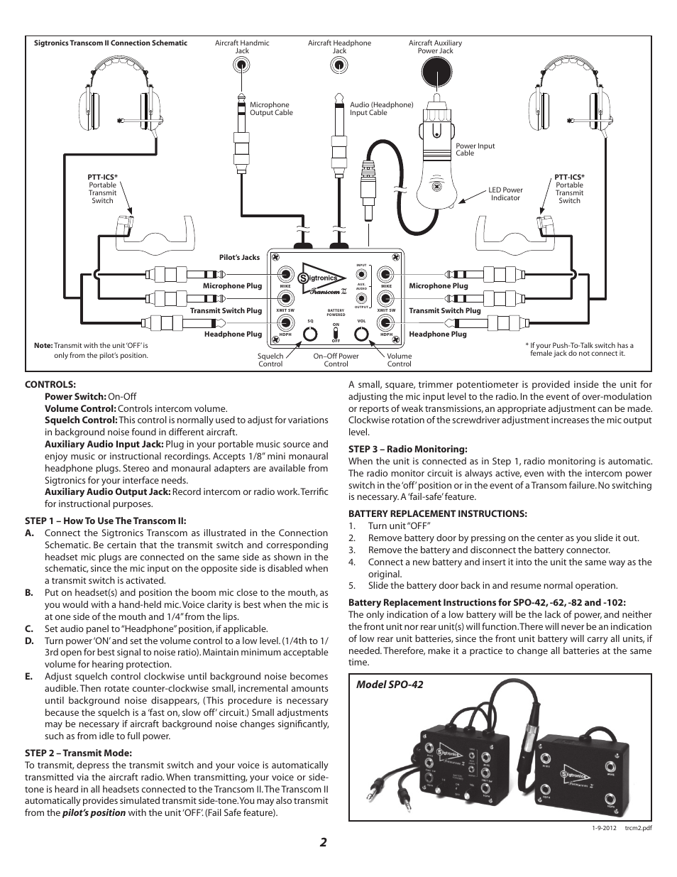 Model spo-42 | Sigtronics SPO User Manual | Page 2 / 2