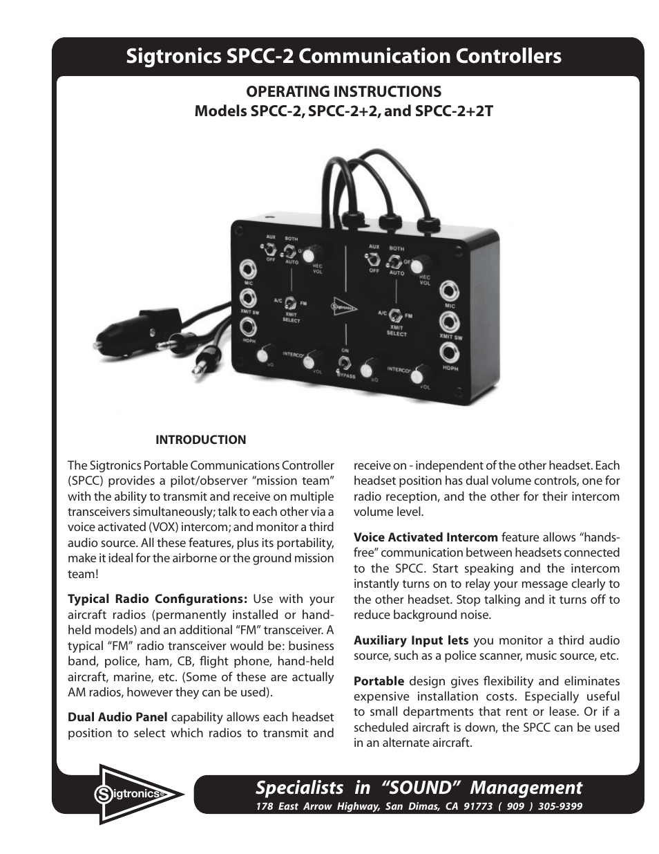 Sigtronics SPCC-2 User Manual | 8 pages