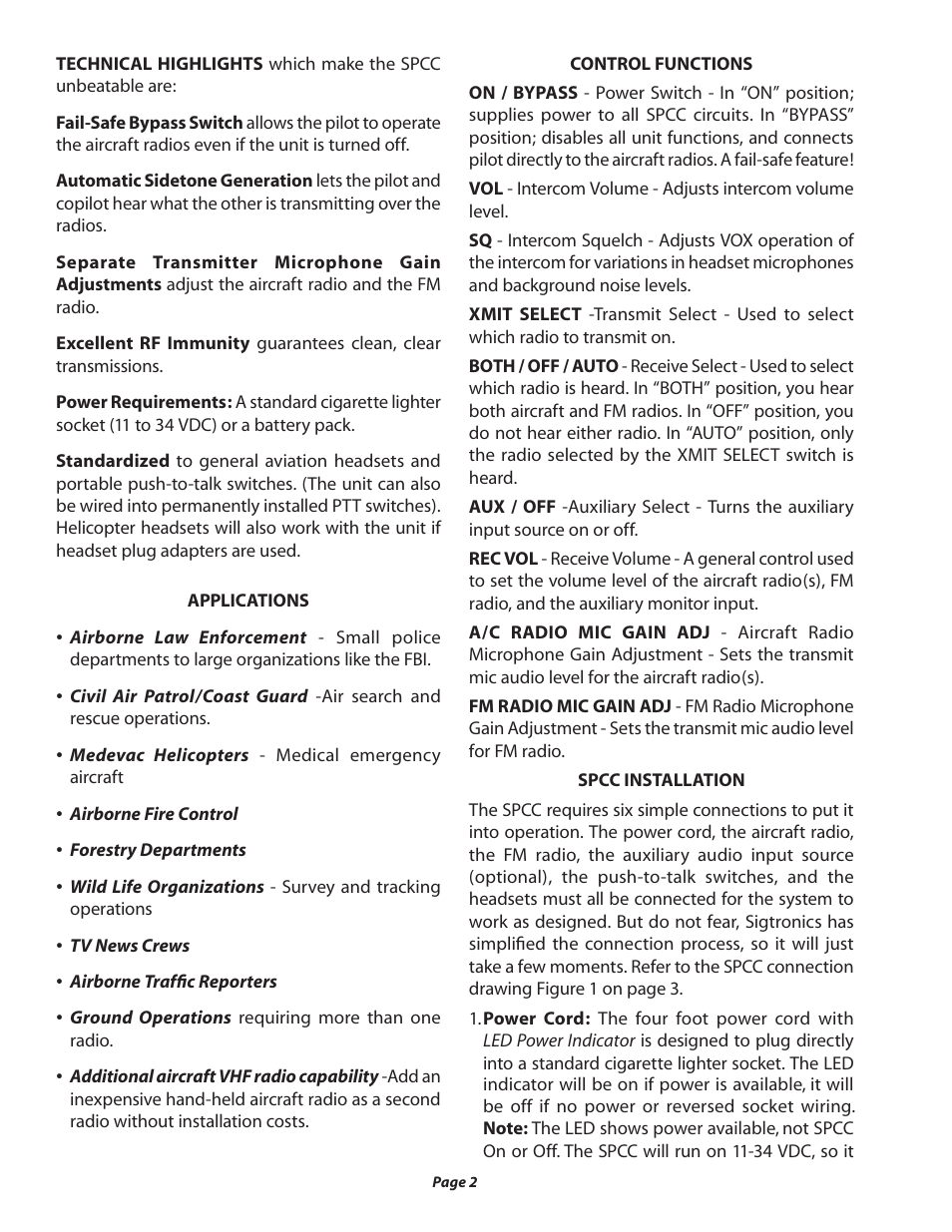 Sigtronics SPCC-2 User Manual | Page 2 / 8