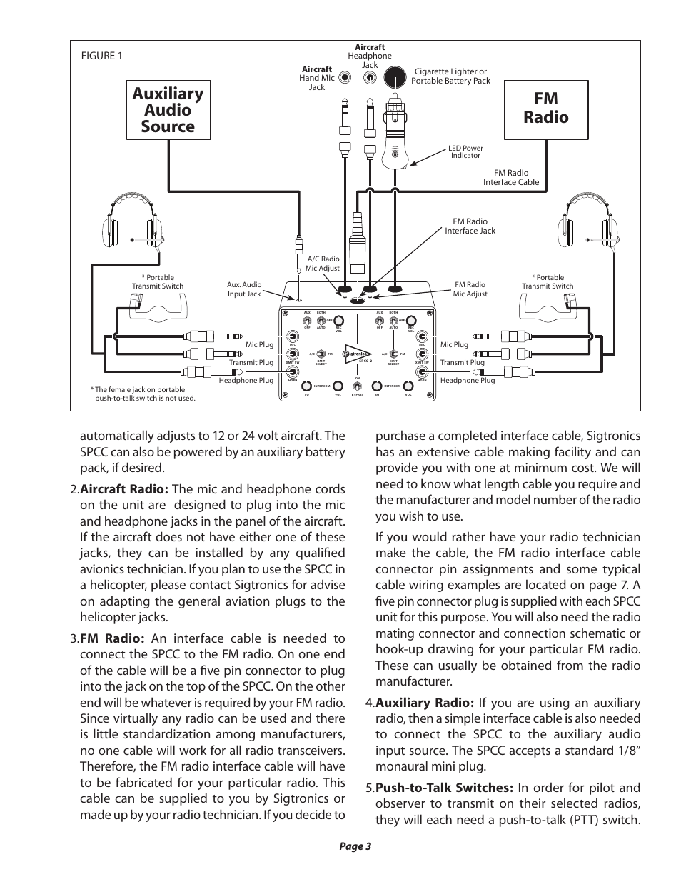 Auxiliary audio source fm radio, Page 3, Figure 1 | Sigtronics SPCC-2 User Manual | Page 3 / 8