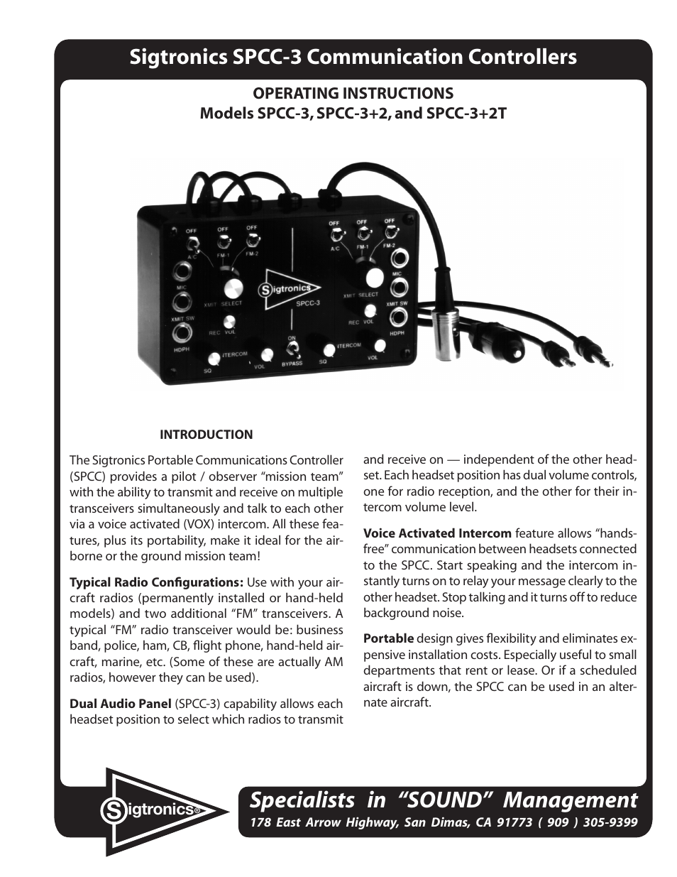 Sigtronics SPCC-3 User Manual | 8 pages