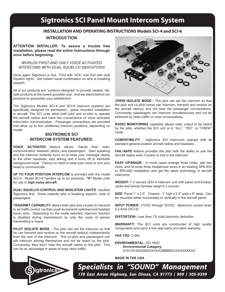 Sigtronics SCI-6 User Manual | 6 pages