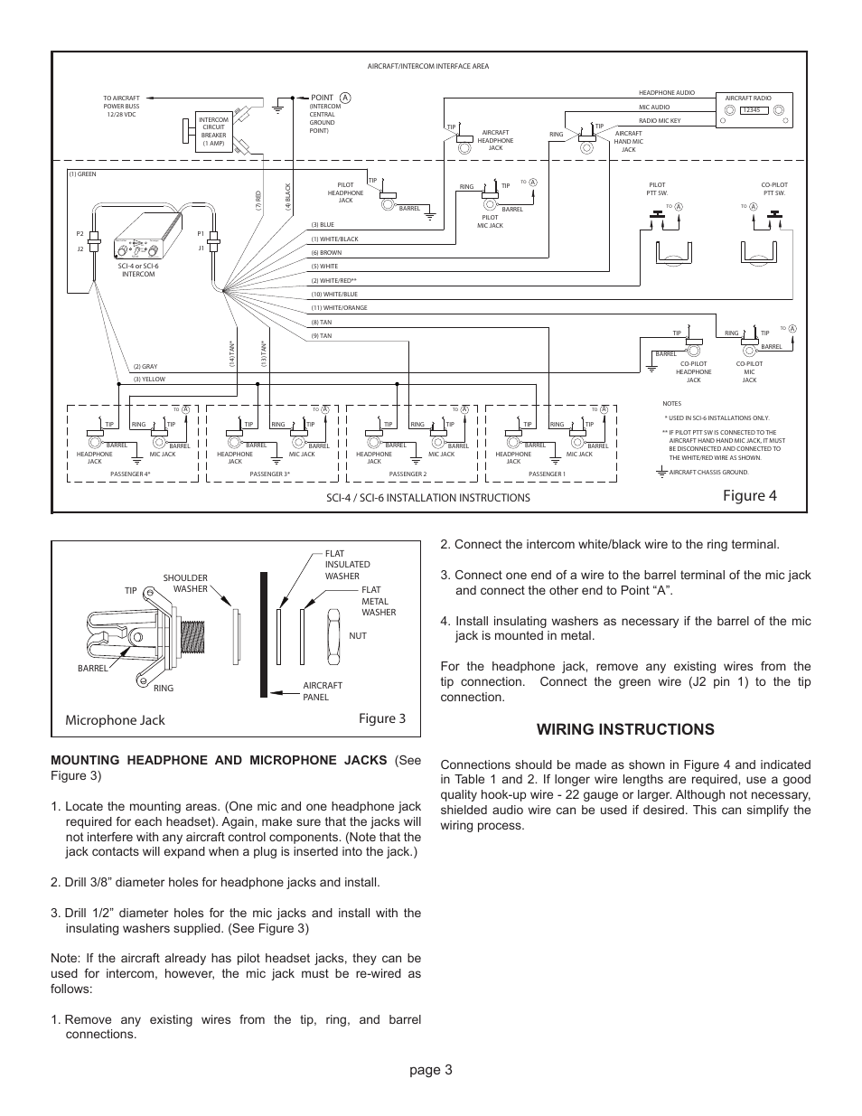 Wiring instructions, Figure 3 microphone jack, Page 3 | Sigtronics SCI-6 User Manual | Page 3 / 6