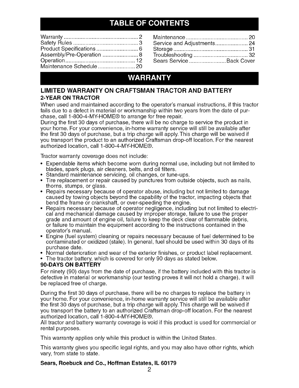 Days on battery | Craftsman 917.276920 User Manual | Page 2 / 68