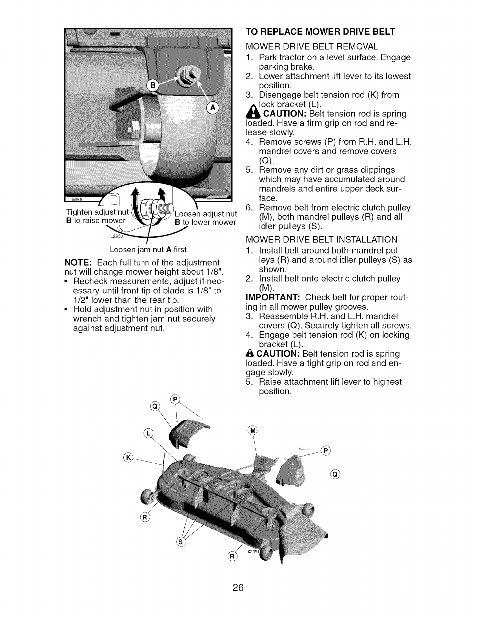 To replace mower drive belt | Craftsman 917.276920 User Manual | Page 26 / 68