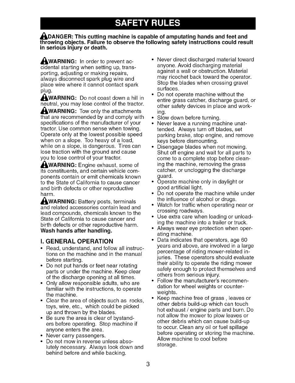 I. general operation, Safety rules | Craftsman 917.276920 User Manual | Page 3 / 68