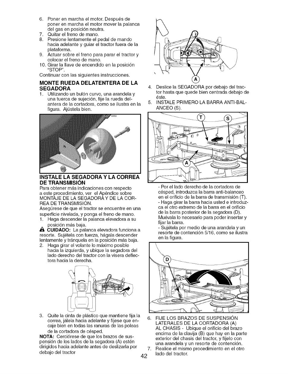 Monte rueda delatentera de la segadora, De transmision | Craftsman 917.276920 User Manual | Page 42 / 68