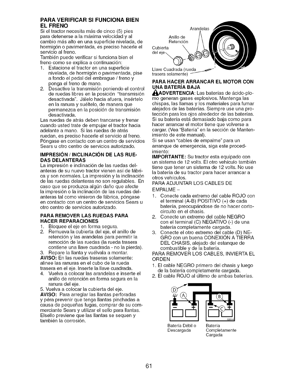 Para verificar si funciona bien el freno | Craftsman 917.276920 User Manual | Page 61 / 68