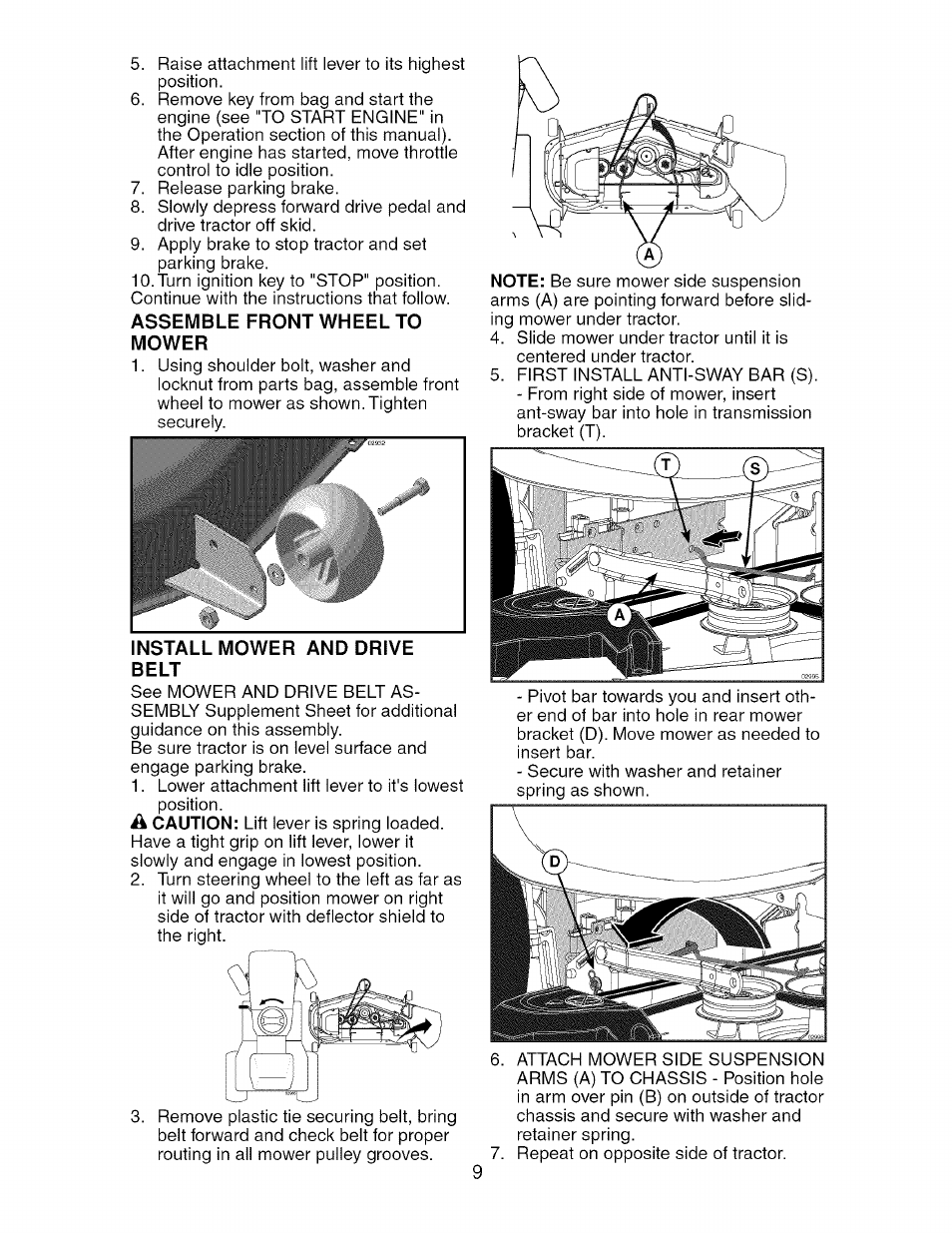 Assemble front wheel to mower, Belt | Craftsman 917.276920 User Manual | Page 9 / 68