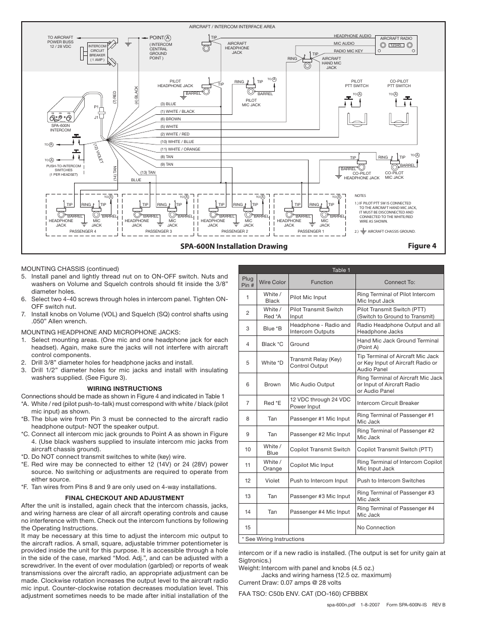 Spa-600n installation drawing figure 4, Intercom spa-600 | Sigtronics SPA-600N User Manual | Page 2 / 2