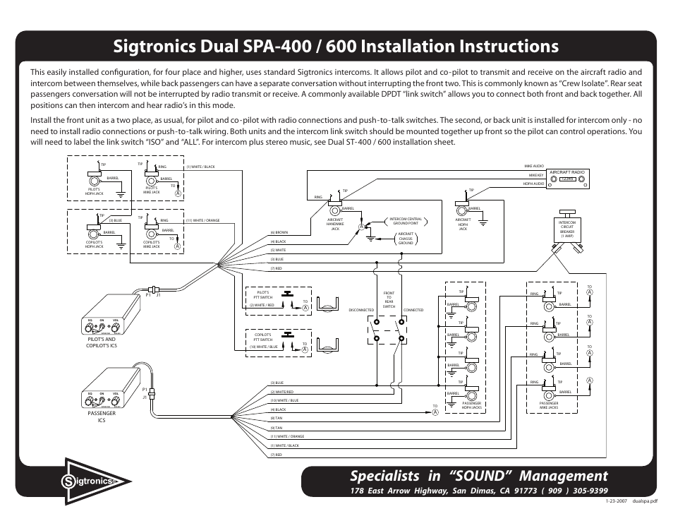 Sigtronics Dual SPA-600 User Manual | 1 page