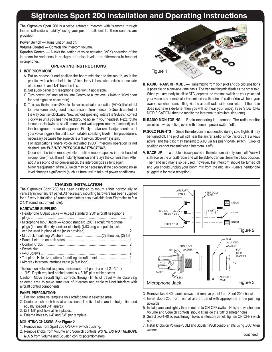 Sigtronics Sport 200 User Manual | 2 pages