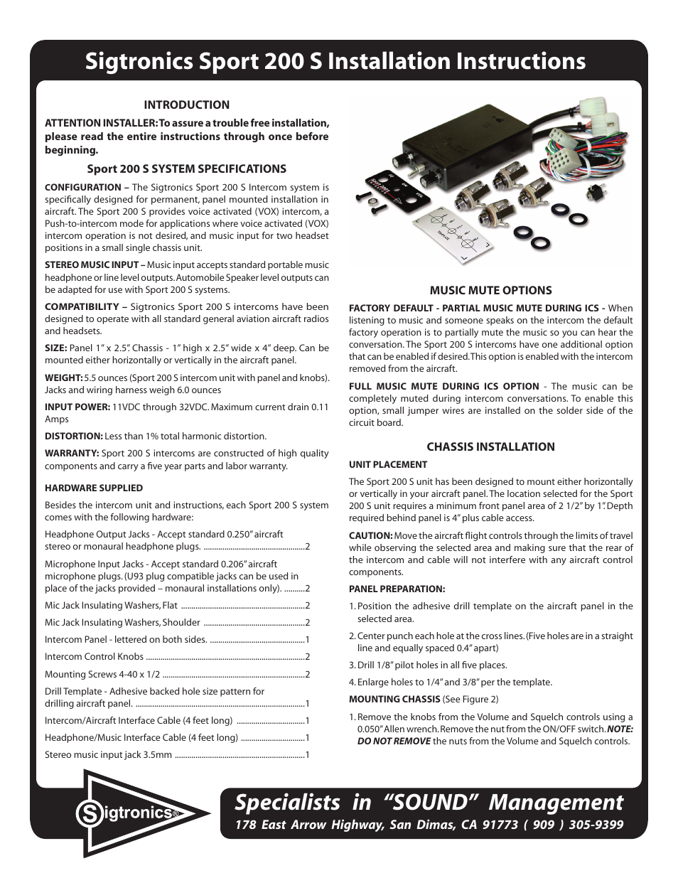 Sigtronics Sport 200 S Installation Instructions User Manual | 4 pages