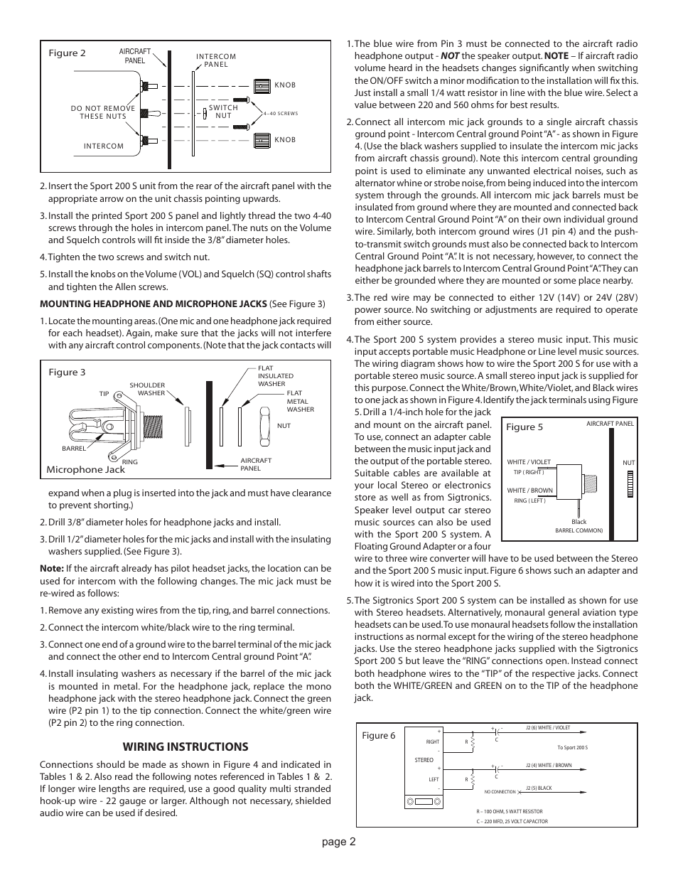 Wiring instructions, Page 2 | Sigtronics Sport 200 S Installation Instructions User Manual | Page 2 / 4