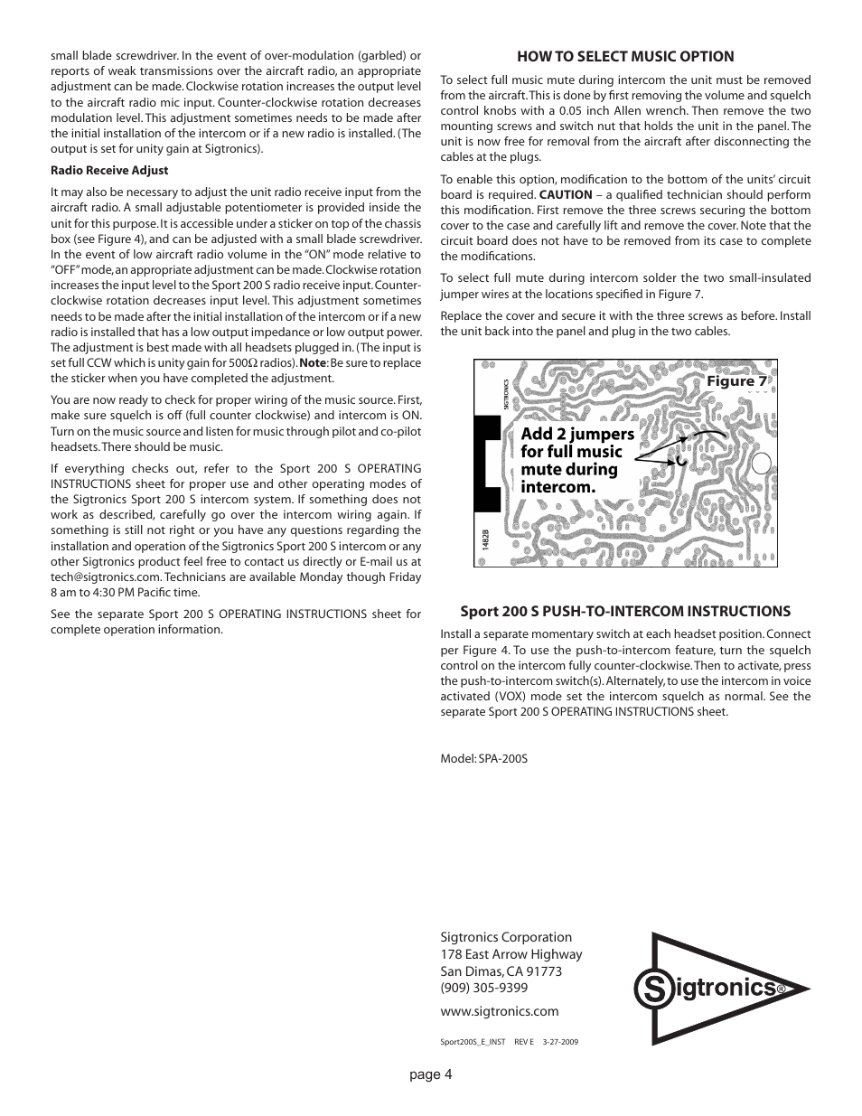 Sigtronics Sport 200 S Installation Instructions User Manual | Page 4 / 4