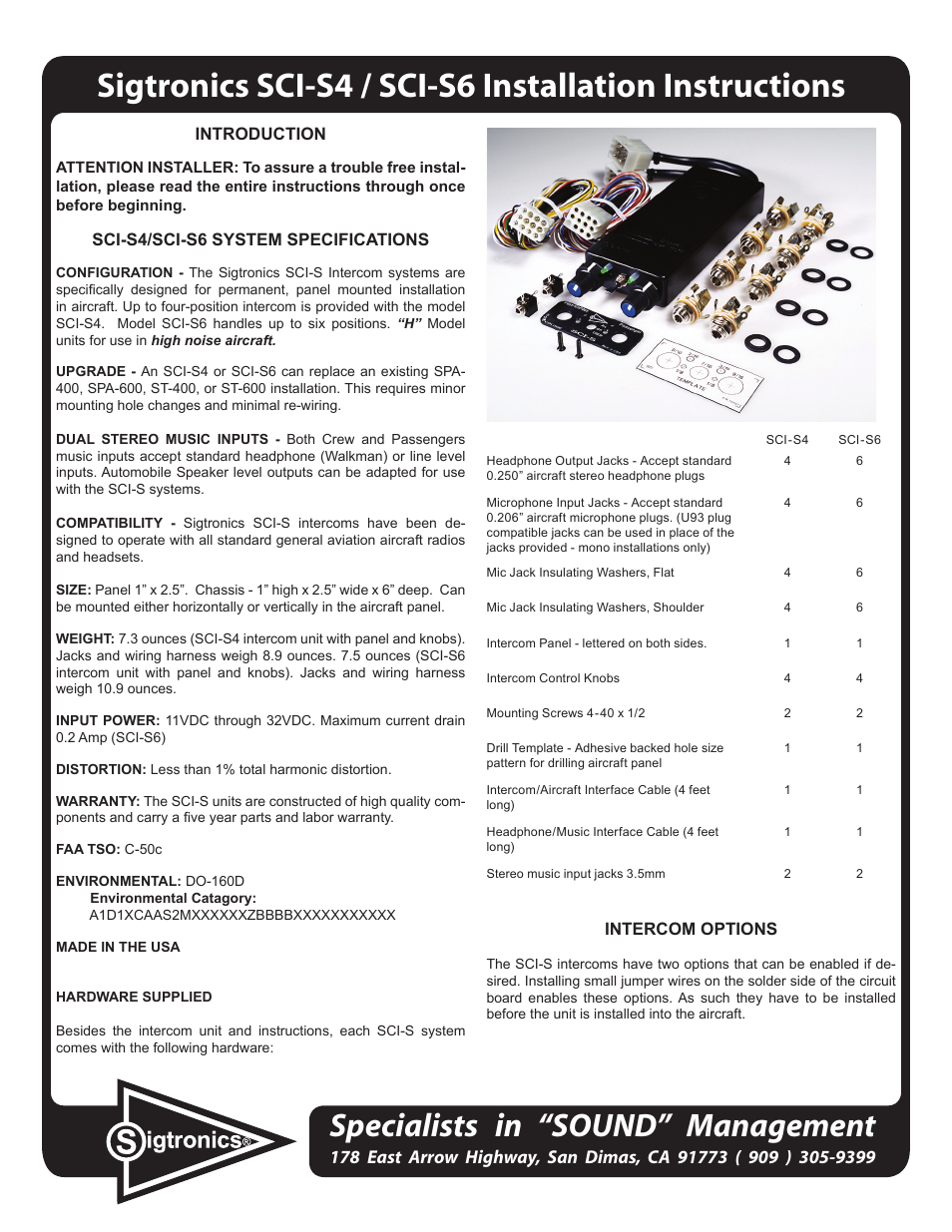 Sigtronics SCI-S6 Installation Instructions User Manual | 6 pages