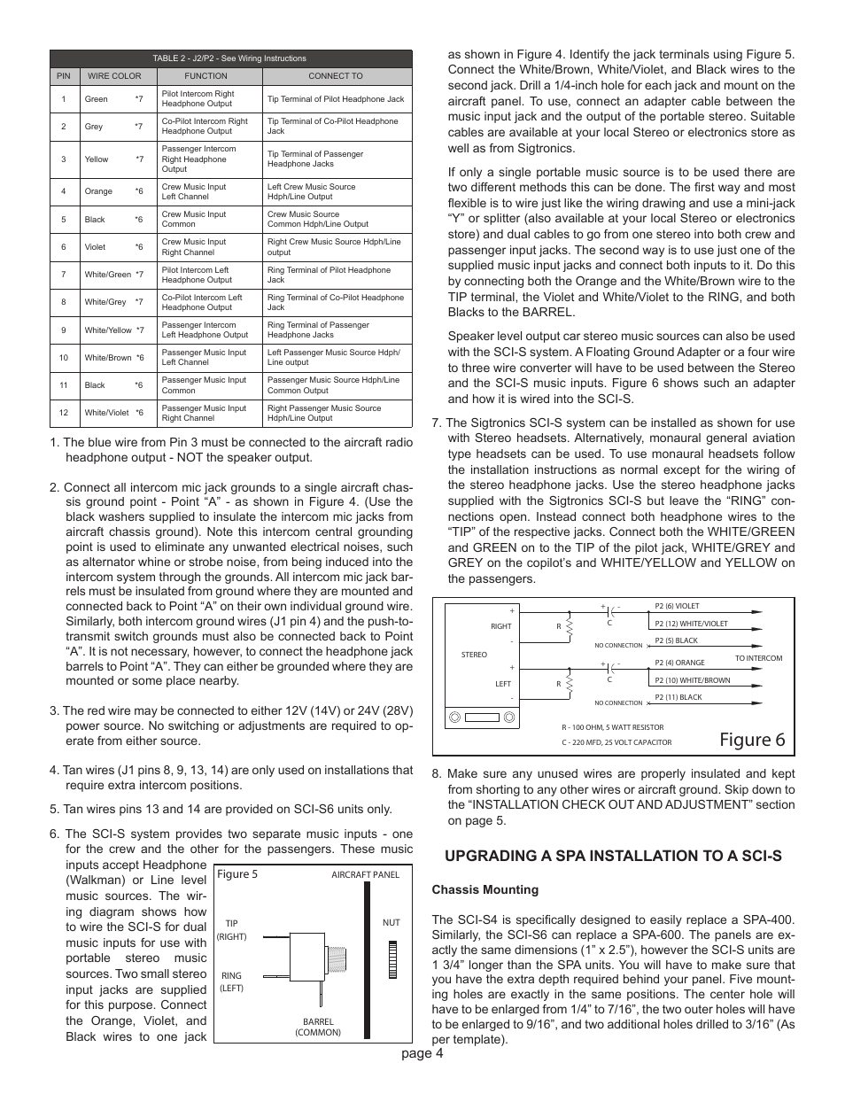 Upgrading a spa installation to a sci-s, Page 4 | Sigtronics SCI-S6 Installation Instructions User Manual | Page 4 / 6