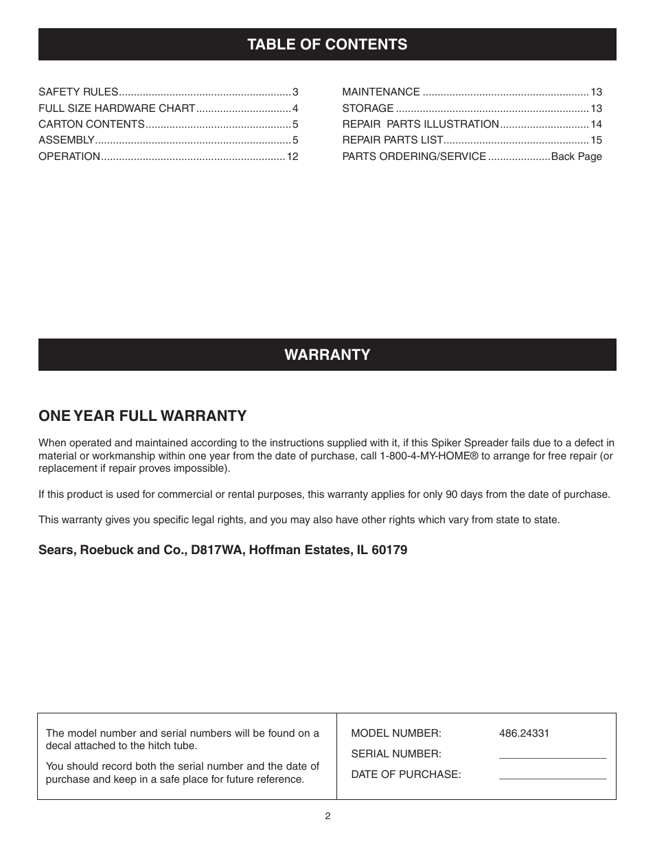 Craftsman SPIKER 486.24331 User Manual | Page 2 / 16