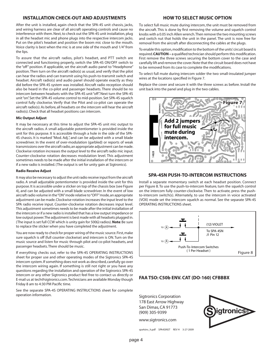 Igtronics | Sigtronics SPA-4SN Installation Instructions User Manual | Page 4 / 4